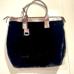 Innue Genuine Calf Leather Black Faux Fur Bronze Metallic Large Woman’s‎ Purse